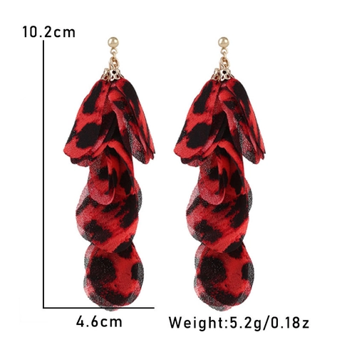 Leopard Muster Stoff Blütenblatt Hängeohrringe Legierung Lang Gestufter Boho Mode Schmuck Für Damen