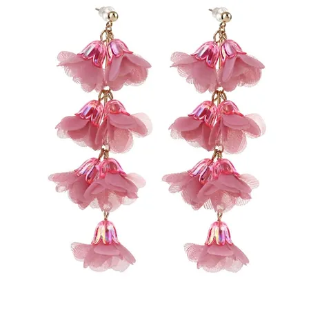 Orecchini Pendenti Lunghi Con Fiori Per Donna Petali Di Tessuto Fatti A Mano Con Lega E Acrilico Elegante