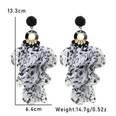 Handmade Bohemian Dangle Earrings With Fabric Petals Resin Rings And Beaded Ball Long Layered Tassel Fashion Jewelry For Women