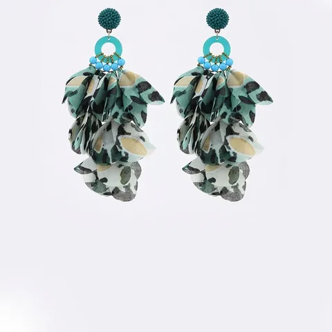 Pendientes Bohemios De Pétalos Florales Estampado Leopardo Tela Cuentas Acetato Poste De Acero Inoxidable Para Mujeres