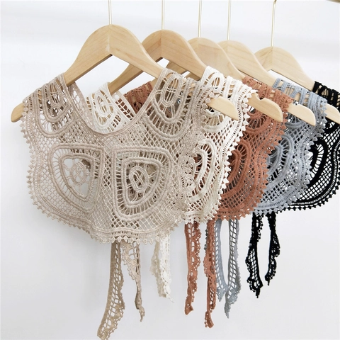 Scialle All'uncinetto In Pizzo Scavato Collo Finto Decorativo Avvolgimento Per Spalle Con Lacci Stile Vintage Donna