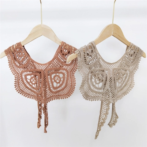 Hollow Lace Crochet Shawl Decorative Fake Collar Tie-up Shoulder Wrap Vintage Style Women Versatile Accessory