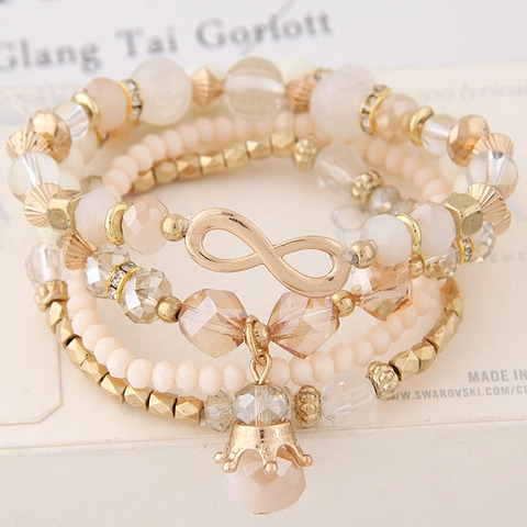 Pulseras De Cuentas Multicapa Bohemias Para Mujer Aleación Cristal Símbolo Infinito Corona Colgante Apilable Elástico Moda