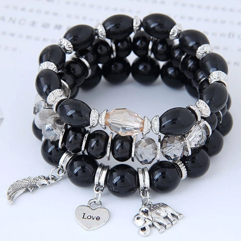 Multilayer Beaded Bracelets Bohemia Style Alloy Elephant Heart Wing Charms Crystal Stone Beads Ethnic Fashion Jewelry For Women