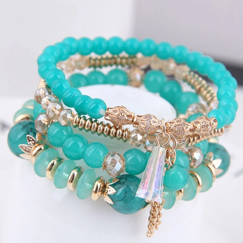Bracciale Multistrato Bohemien di Perline per Donna Perline di Cristallo Lega Nappa Etnico Vintage Gioielli di Moda