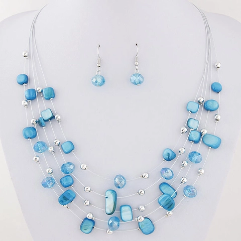 Bohemian Multi Layer Necklace And Earrings Shell Crystal Alloy Jewelry Vintage Ethnic Style For Women