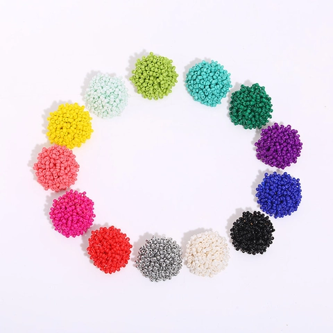 Handmade Bohemian Glass Seed Bead Stud Earrings For Women Colorful Cluster Sphere Ear Jewelry Fashion Accessories Gift