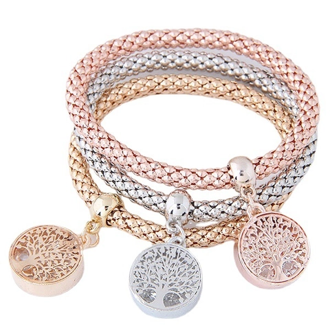 Pulseras De Cadena De Malla Popcorn Aleación Strass Árbol De La Vida Estrella De Mar Corona Corazón Dijes Joyería Bohemia Para Mujeres