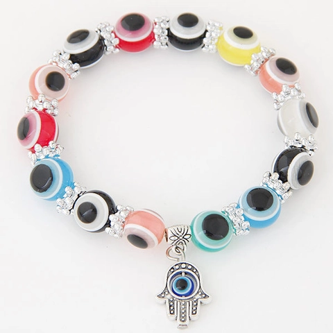 Etnische Boze Oog Hand van Fatima Kralen Armband Voor Dames Heren Retro Magnetisch Materiaal Legering Hars Bescherming Amulet Paar Sieraden