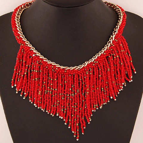Collier Plastron Bohème Ethnique Alliage Chaîne Dorée Multi Couches Franges Perles Colorées Forme En V Bijoux Femmes
