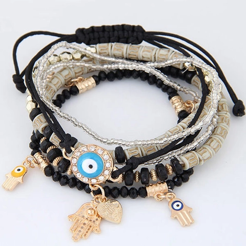 Bracciale Multistrato Bohemien Lega Perline Di Semi Occhio Di Allah Mano Di Fatima Ciondolo Stile Etnico Gioielli Donna