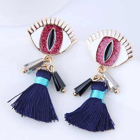 Evil Eye Tassel Drop Earrings Alloy Enamel Beaded Boho Ethnic Jewelry For Women Elegant Unique Accessory