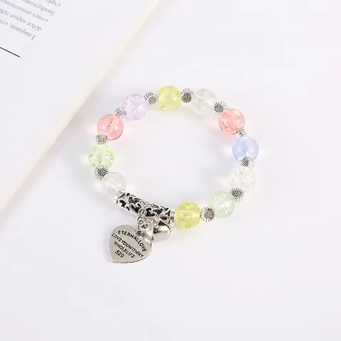 Bracciale Con Perline Boho Vintage Per Donna Con Pendente A Cuore In Lega Campanello E Perline In Vetro Craquelé Stile Romantico