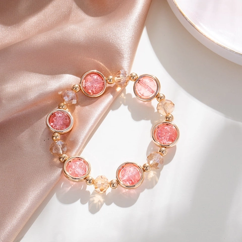 Koreaanse Stijl Crackle Glazen Kraal Armband Voor Dames Elegant Vergulde Legering Ronde Bedel Mode Sieraden Hand Sieraden Cadeau