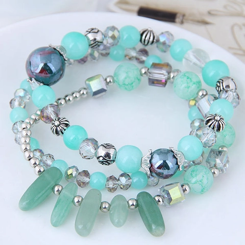Multi Layer Beaded Bracelet Alloy Crystal Shell Stone Pendants Vintage Ethnic Bohemian Style Jewelry For Women