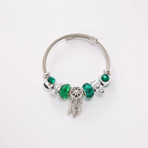 Traumfänger Charm Armband Edelstahl Kristallperlen Feder Kleeblatt Krone Anhänger Böhmischer Schmuck Für Damen