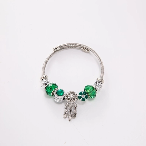 Boheemse Roestvrijstalen Kralen Armband Voor Vrouwen Dromenvanger Veer Hanger Kristallen Bedelarmband Etnische Stijl Sieraden