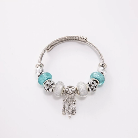 Perlen Traumfänger Armreif Legierung Glasperlen Feder Charme Armband Böhmischen Vintage Stil Für Frauen