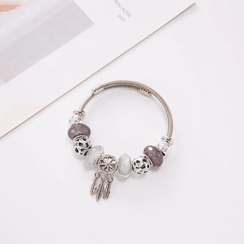 Perlen Traumfänger Armreif Legierung Glasperlen Feder Charme Armband Böhmischen Vintage Stil Für Frauen