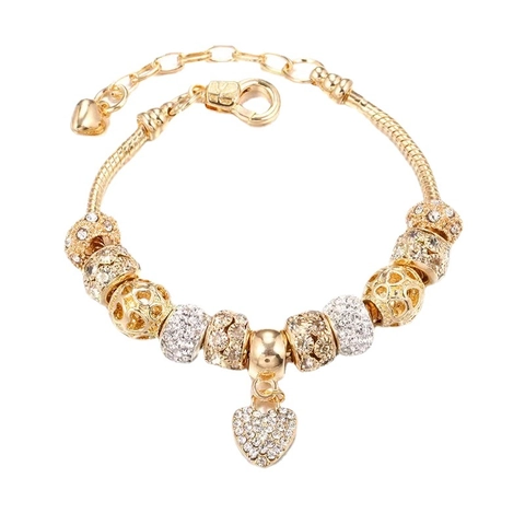 Charm Armband Legierung Herzanhänger Full Rhinestone Perle Verstellbare Schlangenkette Schmuck Für Frauen