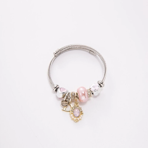 Bracciale Con Ciondoli Perline Lega Strass Regolabile Cavo Metallico Pendente Cuore Conchiglia Gioielli Per Donna