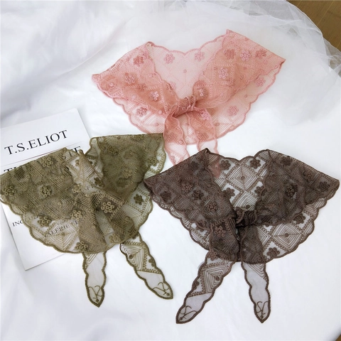 Spitzen Bestickt Dreieckstuch Vintage Blumen Hohl Mesh Bandana Eleganter Halstuch Kopftuch Damen Mode Accessoire