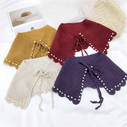 Scialle da Donna Vintage All'uncinetto in Cotone Con Künstliche Perle Bordo a Festoni Traforato Laccio Avvolgente Decorativo per Spalle