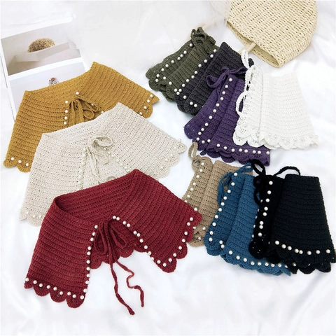 Scialle da Donna Vintage All'uncinetto in Cotone Con Künstliche Perle Bordo a Festoni Traforato Laccio Avvolgente Decorativo per Spalle