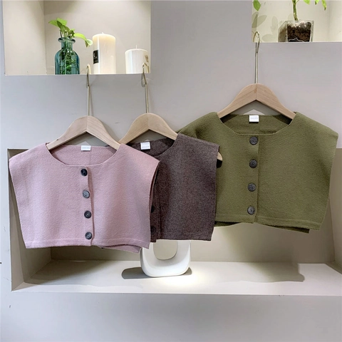 Chal De Punto Cuello Falso Decorativo Con Botones Color Sólido Poliéster Calentador De Cuello Capa Minimalista Para Mujer