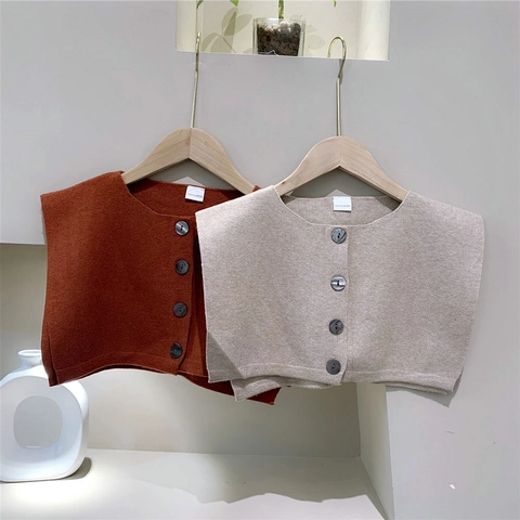 Chal De Punto Cuello Falso Decorativo Con Botones Color Sólido Poliéster Calentador De Cuello Capa Minimalista Para Mujer