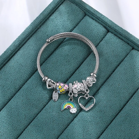 Roestvrijstalen Charm Armband Voor Vrouwen Hart Regenboog Lieveheersbeestje Pompoen Koets Kralen Armring Sieraden