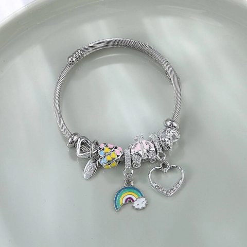 Roestvrijstalen Charm Armband Voor Vrouwen Hart Regenboog Lieveheersbeestje Pompoen Koets Kralen Armring Sieraden
