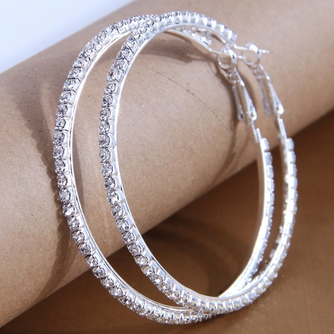 Oversized Strass Oorringen Voor Dames Grote Cirkel Legering Sprankelende Statement Oorbellen Bruiloft Feest Mode Sieraden