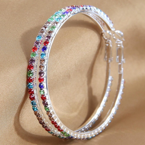Exaggerated Alloy Rhinestone Large Hoop Earrings For Women Shiny Round Circle Ear Jewelry For Party Street Style