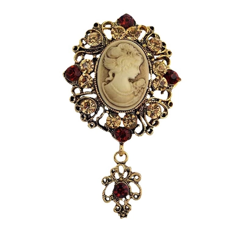 Spilla Cammeo Vintage in Stile Palazzo Con Ritratto di Donna Lega Resina Strass Spilla Pin per Donna Accessorio per Abbigliamento