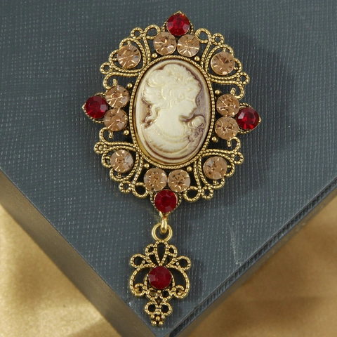 Spilla Cameo Vintage Lega Resina Strass Stile Vittoriano Cavo Pendente Accessorio Da Corte Per Donne