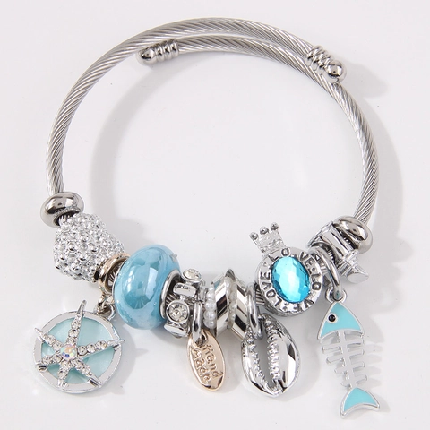 Bracciale Con Ciondoli In Acciaio Inossidabile Da Donna Regolabile Lega Strass Cuore Corona Conchiglia Lisca Di Pesce Gioielli