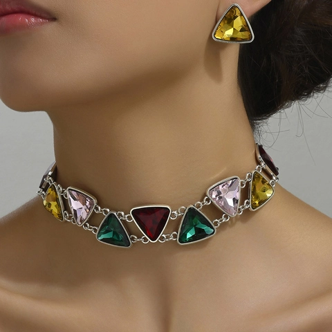 Collana E Orecchini Geometrici Con Cristalli Di Strass Lega Perla Artificial Sintetica Nappa Boemo Vintage Gioielli Per Donne