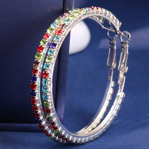 Orecchini A Cerchio Oversize In Lega Con Strass Gioielli Rotondi Colorati Scintillanti Per Matrimonio Festa Ballo Di Fine Anno Stile Glamour