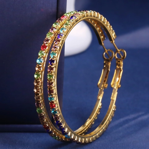 Orecchini A Cerchio Oversize In Lega Con Strass Gioielli Rotondi Colorati Scintillanti Per Matrimonio Festa Ballo Di Fine Anno Stile Glamour
