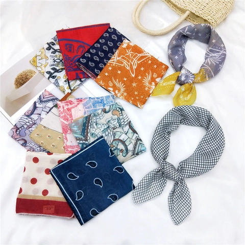 Vintage Printed Square Scarf Cotton Polyester Blend Bandana Paisley Floral Geometric Neckerchief Fashion Accessories Women Men