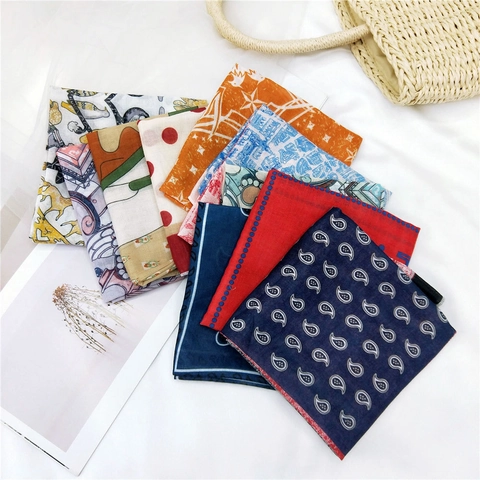 Vintage Printed Square Scarf Cotton Polyester Blend Bandana Paisley Floral Geometric Neckerchief Fashion Accessories Women Men