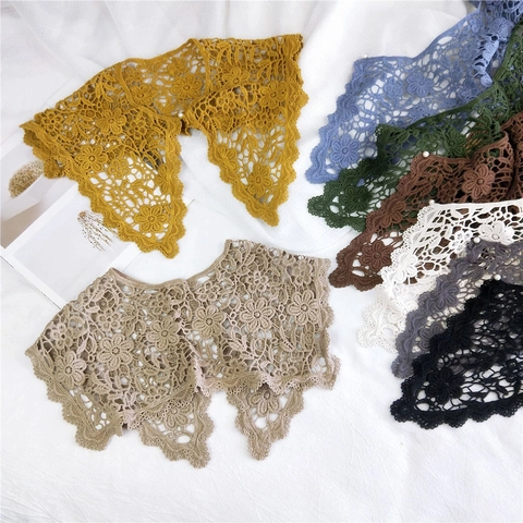 Vintage Gehäkelter Falscher Baumwollkragen Dekoratives Schultertuch Mit Künstliche Perlenschnalle Und Blumenmuster Für Damen Kleidung