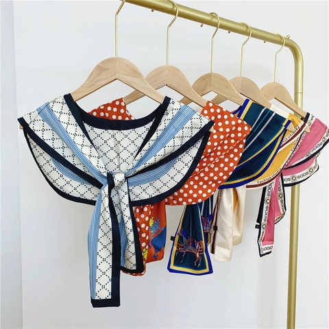 Printed Satin Like Narrow Scarf Women Decorative Neck Tie Korean Style Layered Polyester Satin Shawl Versatile Accessory