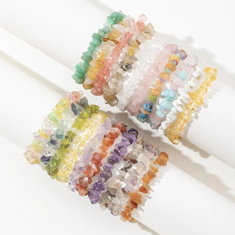 Natural Crystal Agate Gravel Elastic Bracelet Handmade Irregular Stone Beads Hand String For Women Men Daily Jewelry Gift