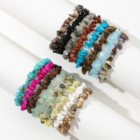 Natural Crystal Stone Gravel Bracelet Irregular Polished Rock Elastic String Hand String Bohemian Jewelry For Women Gift