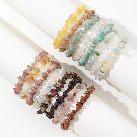 Pulsera De Piedra Natural Triturada Amatista Irregular Cristal Con Cuentas Joyería De Mano Para Mujeres Estilo Bohemio Elástico