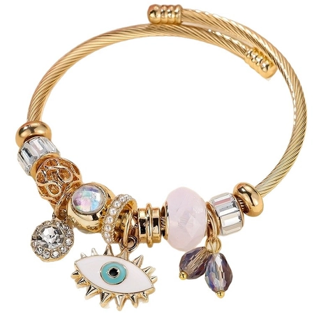 Böser Blick Offener Armreif Legierung Stahldraht Kristall Emaille Charms Boho Stil Verstellbar Damen Schmuck