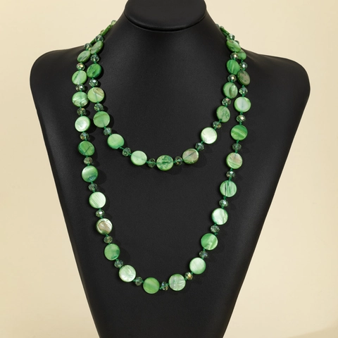 Bohemian Shell Disc Long Sweater Chain Necklace With Faceted Crystal Beads Handmade Jewelry For Women