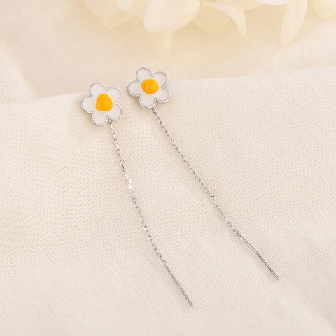 Pendientes De Rosca Con Borla De Flor Margarita Con Poste De Plata De Ley 925 Cobre Esmalte Dulce Fresco Para Mujer